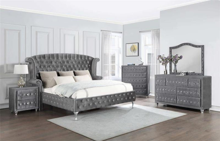 Deanna Upholstered Tufted Bedroom Set Grey (205101Q-S5)