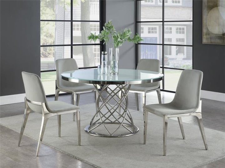 Irene 5-piece Round Glass Top Dining Set White and Chrome (110401-S5)