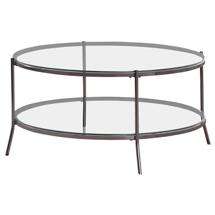Laurie Glass Top Round Coffee Table Black Nickel and Clear (723268)