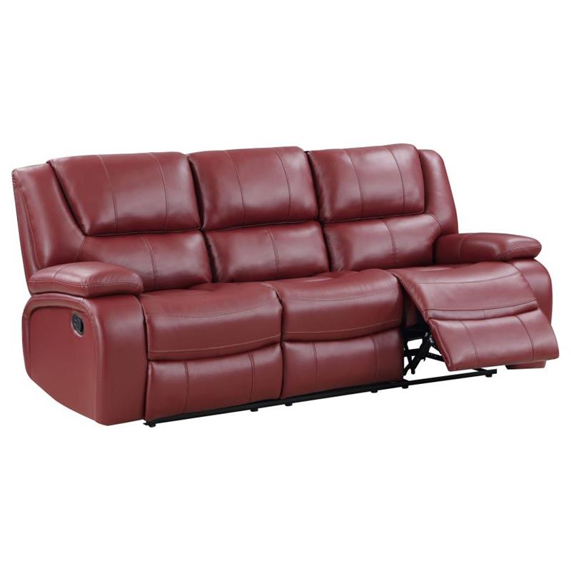 Camila 2-piece Upholstered Reclining Sofa Set Red Faux Leather (610241-S2)