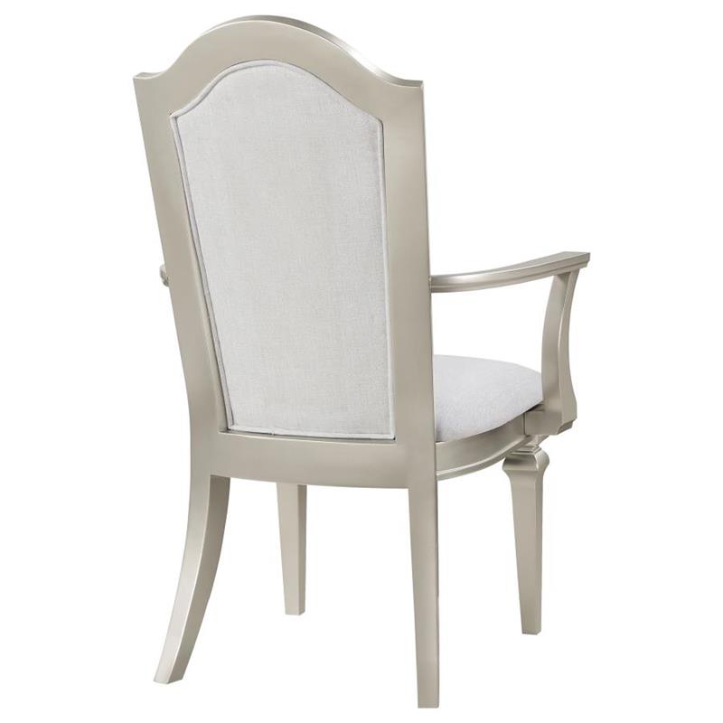 Evangeline Upholstered Dining Arm Chair with Faux Diamond Trim Ivory and Silver Oak (Set of 2) (107553)