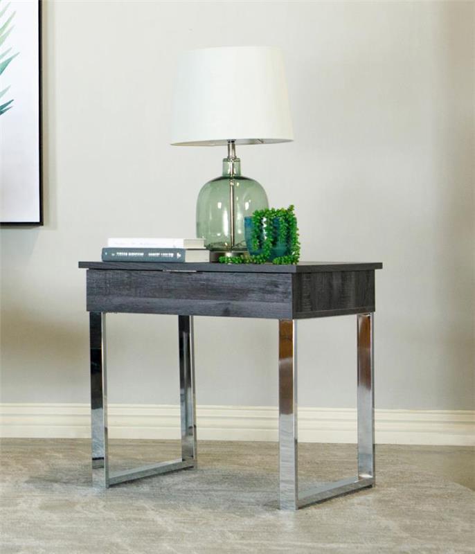 Baines Square 1-drawer End Table Dark Charcoal and Chrome (723457)