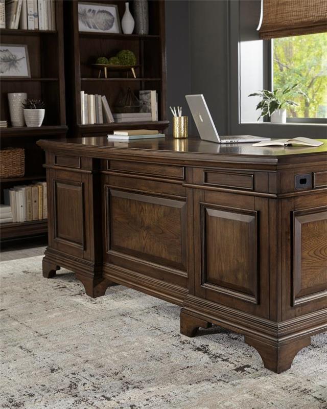 Hartshill Executive Desk with File Cabinets Burnished Oak (881281)