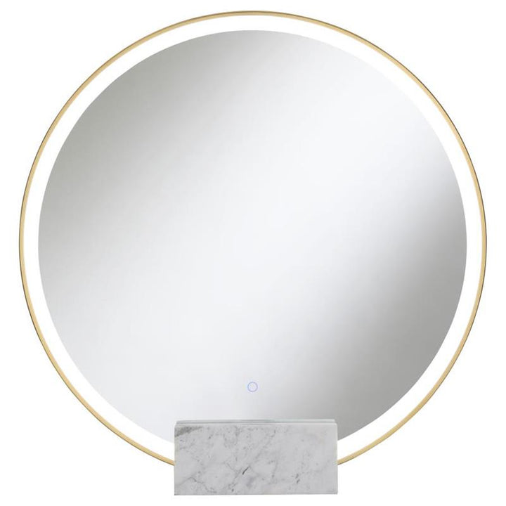 Jocelyn Round Table Top LED Vanity Mirror White Marble Base Gold Frame (960961)