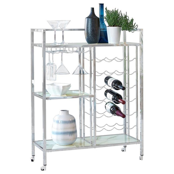 Derion Glass Shelf Serving Cart with Casters Chrome (181370)