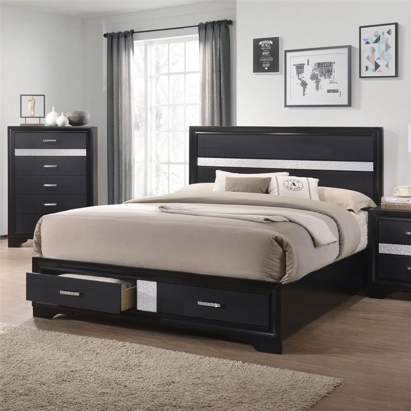 Miranda Eastern King 2-drawer Storage Bed Black (206361KE)