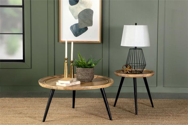 Zoe Round End Table with Trio Legs Natural and Black (736107)