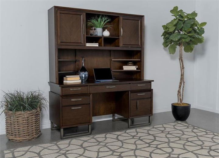 Marshall 10-drawer Credenza Desk With Hutch Dark Walnut and Gunmetal (881293)