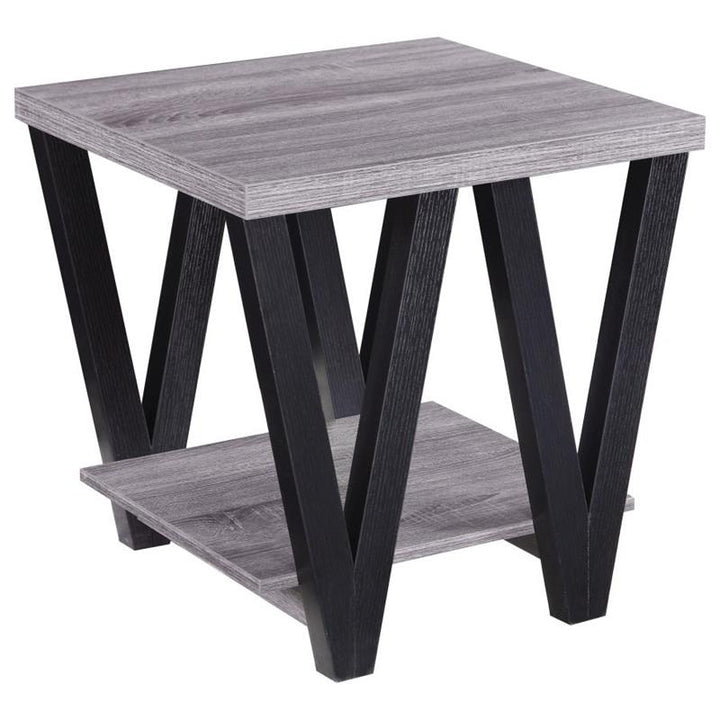 Stevens V-shaped End Table Black and Antique Grey (705397)