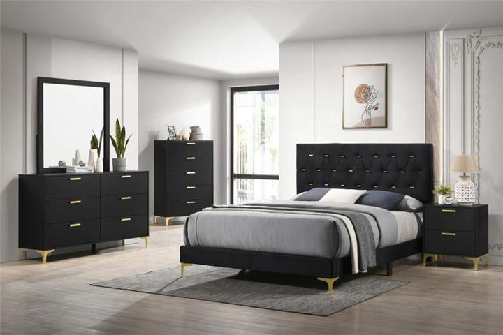 Kendall 5-piece Tufted Panel Eastern King Bedroom Set Black and Gold (224451KE-S5)