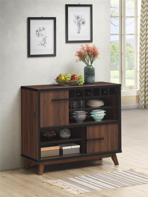 Ezekiel Wine Cabinet with 2 Sliding Doors Walnut and Black (182873)