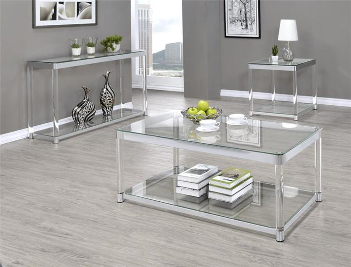 Anne Coffee Table with Lower Shelf Chrome and Clear (720748)