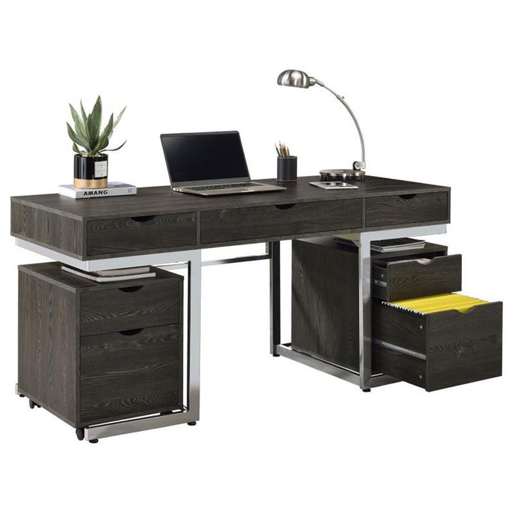 Noorvik 3-piece Writing Desk Set Dark Oak and Chrome (881571-S3)
