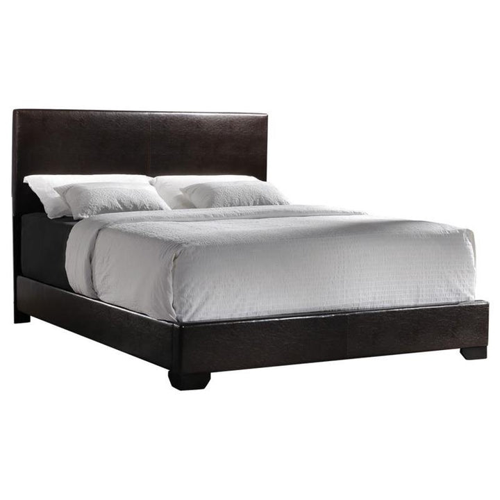 Conner Queen Upholstered Panel Bed Black and Dark Brown (300261Q)