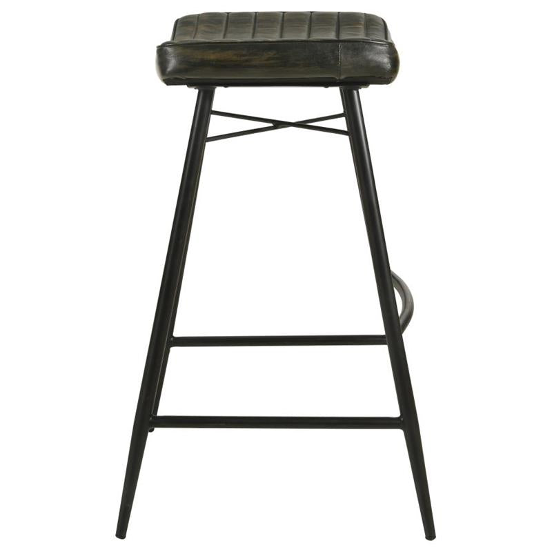 Bayu Leather Upholstered Saddle Seat Backless Bar Stool Antique Espresso and Black (Set of 2) (109259)