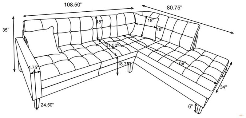 Barton Upholstered Tufted Sectional Toast and Brown (509796)