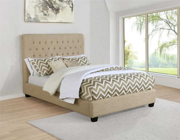 Chloe Tufted Upholstered Queen Bed Oatmeal (300007Q)