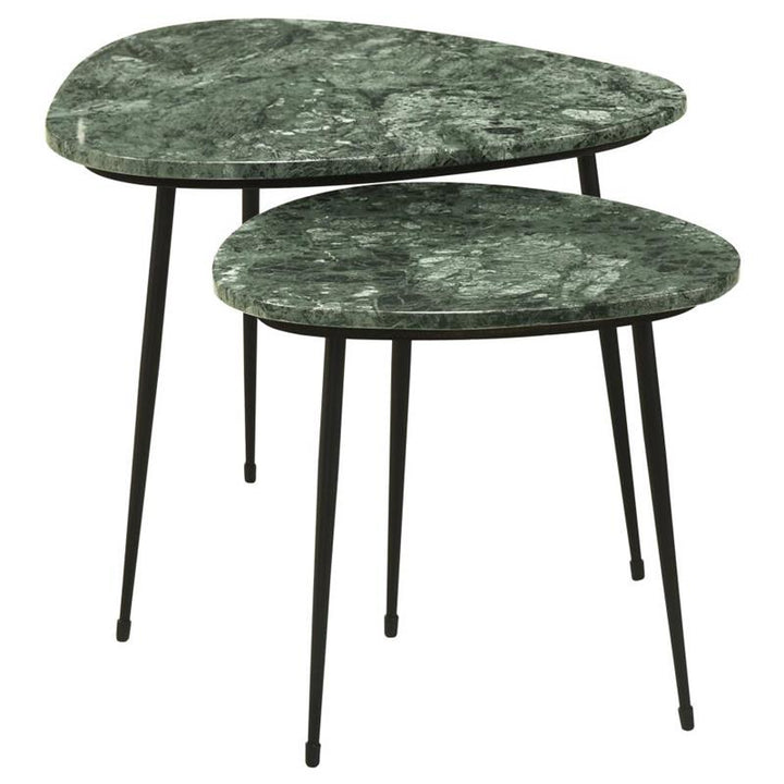 Tobias 2-piece Triangular Marble Top Nesting Table Green and Black (930241)