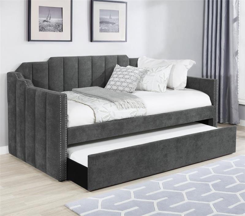 Kingston Upholstered Twin Daybed with Trundle Charcoal (315962)