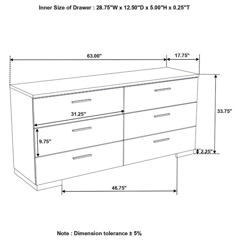 Felicity 6-drawer Dresser Glossy White (203503)