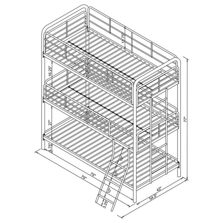 Garner Triple Twin Bunk Bed with Ladder Gunmetal (400777)