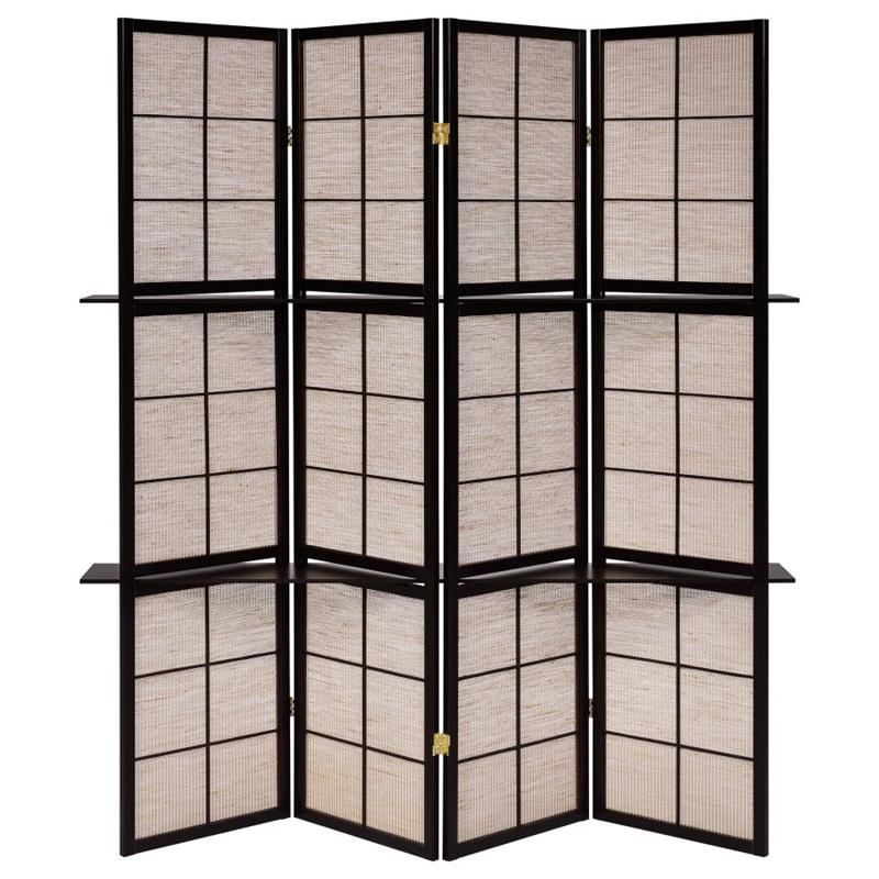 Iggy 4-panel Folding Screen with Removable Shelves Tan and Cappuccino (900166)