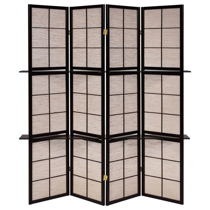 Iggy 4-panel Folding Screen with Removable Shelves Tan and Cappuccino (900166)