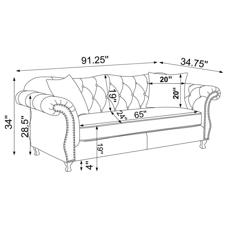 Frostine Upholstered Tufted Living Room Set Silver (551161-S3)