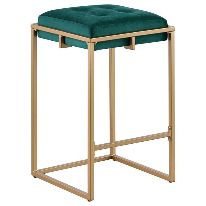 Nadia Square Padded Seat Counter Height Stool (Set of 2) Hunter Green and Gold (183647)