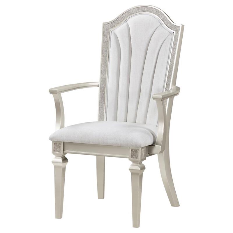 Evangeline Upholstered Dining Arm Chair with Faux Diamond Trim Ivory and Silver Oak (Set of 2) (107553)