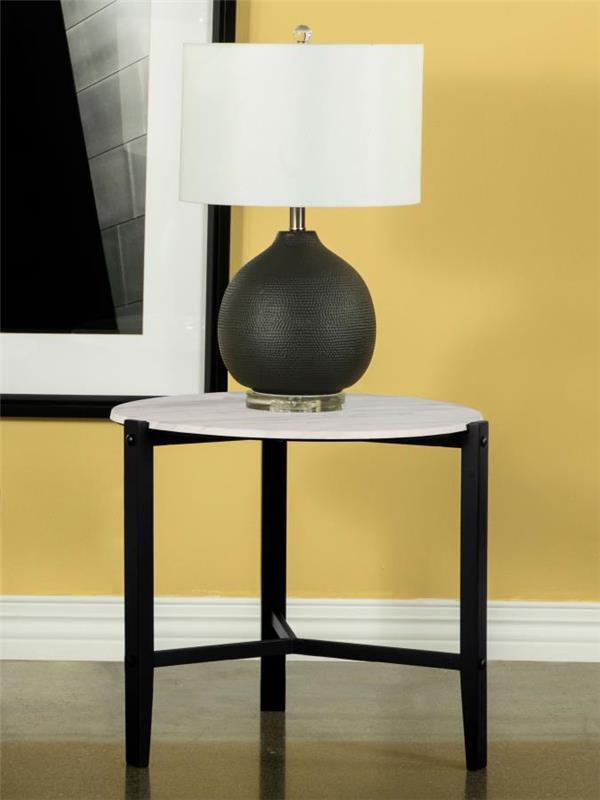 Tandi Round End Table Faux White Marble and Black (753537)