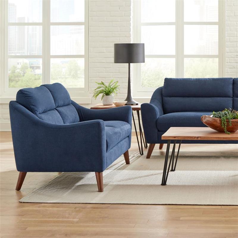 Gano Sloped Arm Upholstered Loveseat Navy Blue (509515)