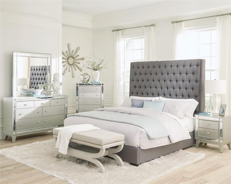 Camille Tall Tufted Eastern King Bed Grey (300621KE)