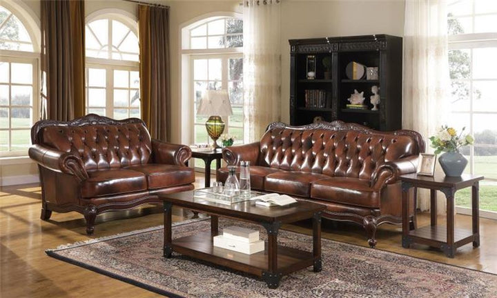 Victoria Upholstered Tufted Living Room Set Brown (500681-S2)