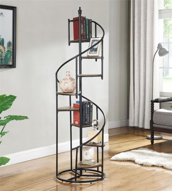 Roseglen 8-shelf Staircase Bookcase Rustic Brown and Black (805675)