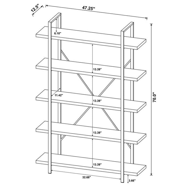 Cole 5-Shelf Bookcase Grey Driftwood and Gunmetal (805817)