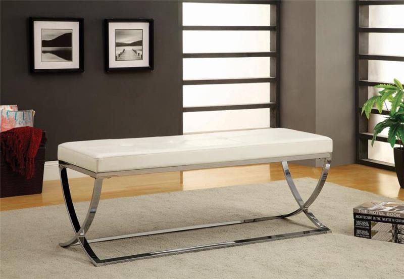 Walton Bench with Metal Base White and Chrome (501157)