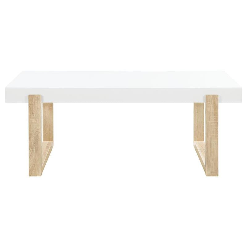 Pala Rectangular Coffee Table with Sled Base White High Gloss and Natural (753398)