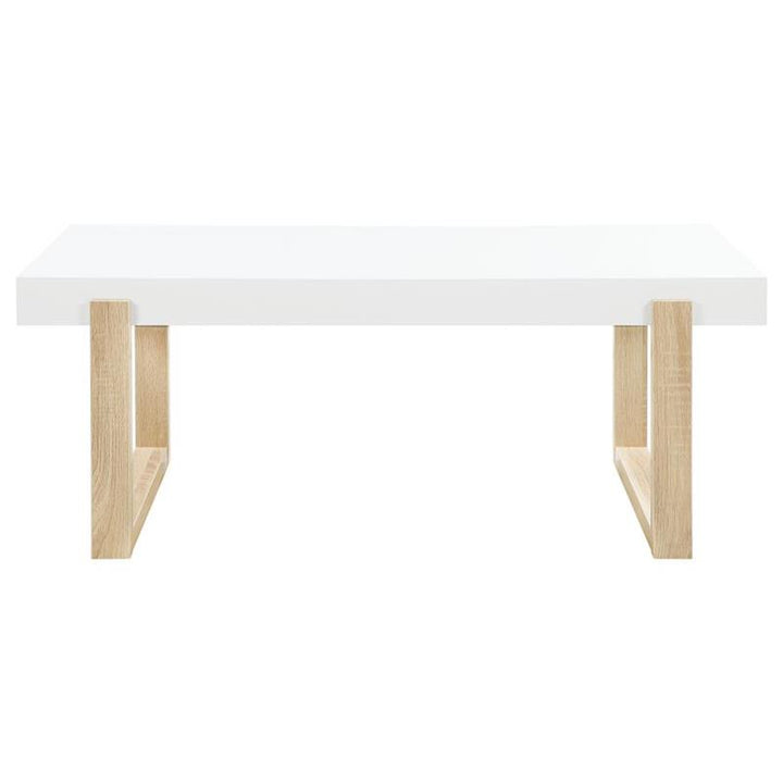 Pala Rectangular Coffee Table with Sled Base White High Gloss and Natural (753398)