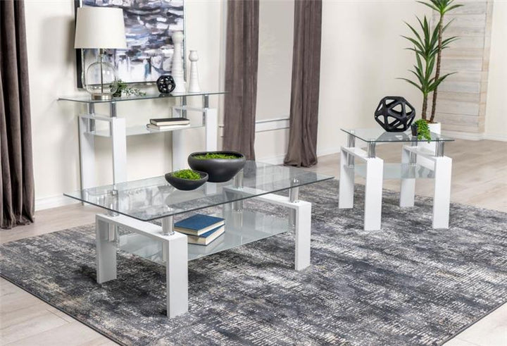 Dyer Square Glass Top End Table With Shelf White (703437)