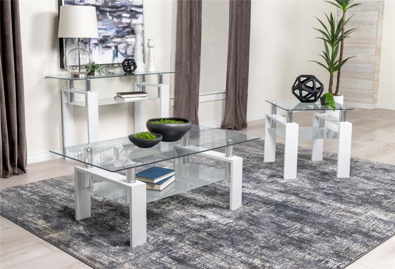 Dyer Rectangular Glass Top Sofa Table With Shelf White (703439)