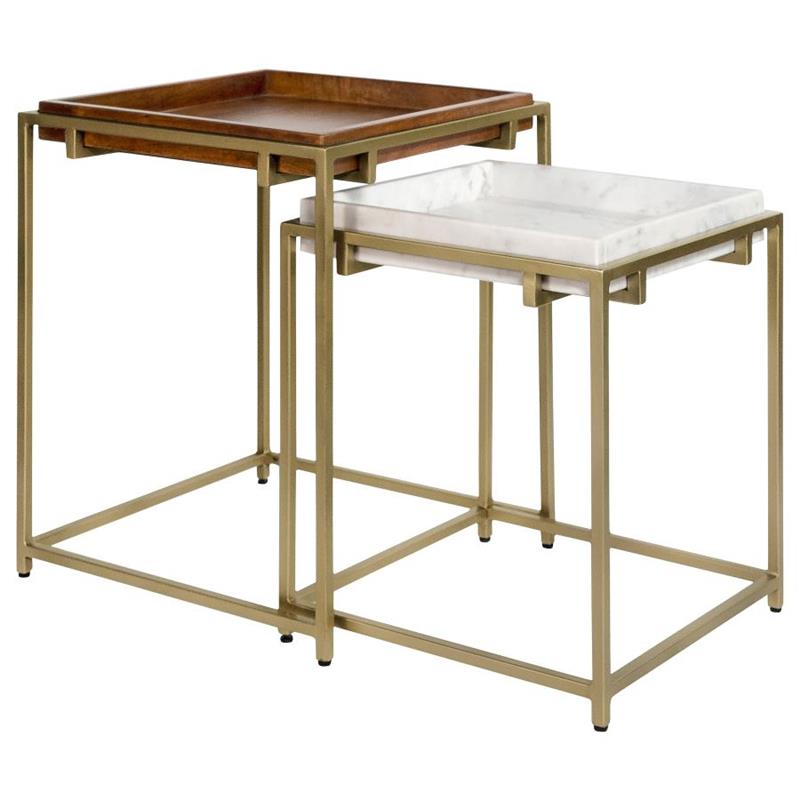 Bolden 2-Piece Square Nesting Table With Recessed Top Gold (936172)