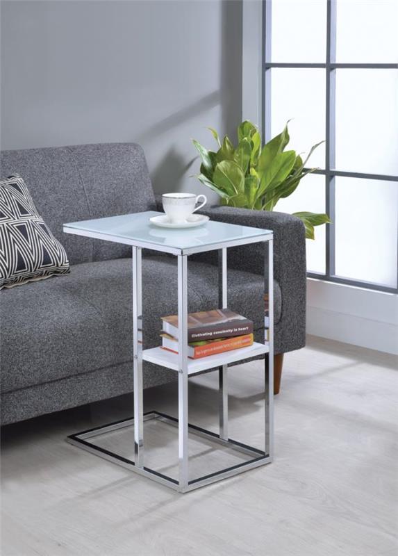Daisy 1-shelf Accent Table Chrome and White (904018)