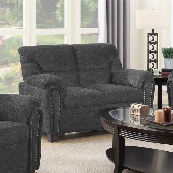 Clementine Upholstered Loveseat with Nailhead Trim Grey (506575)