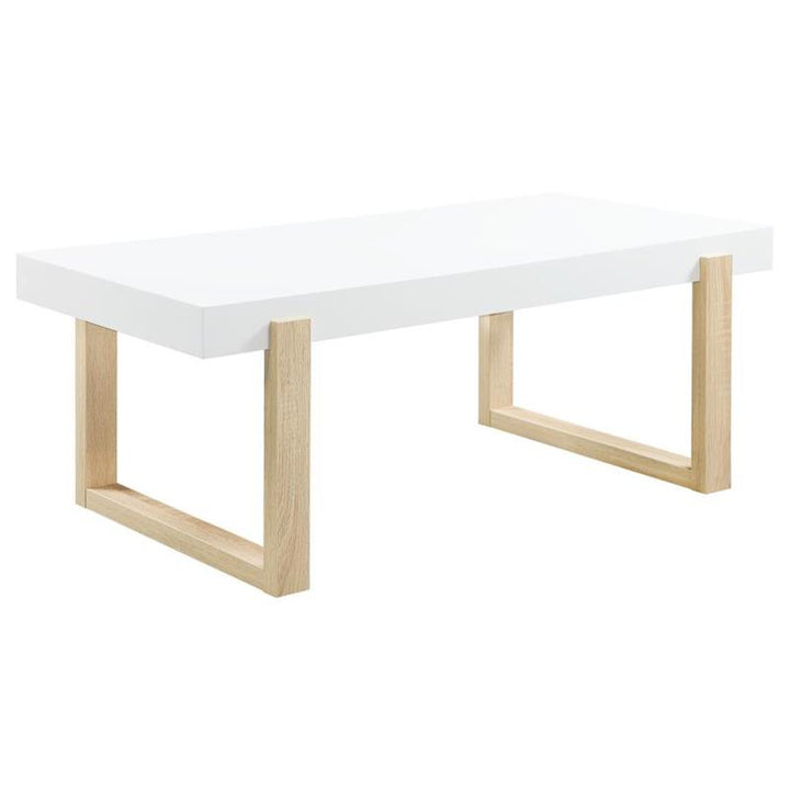 Pala Rectangular Coffee Table with Sled Base White High Gloss and Natural (753398)