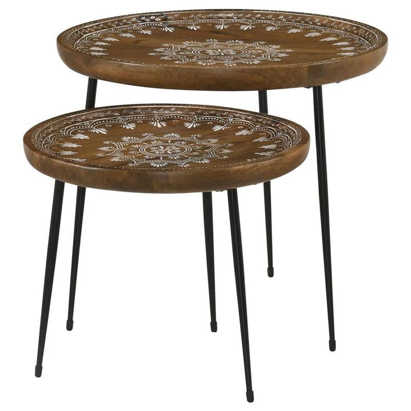 Nuala 2-piece Round Nesting Table with Tripod Tapered Legs Honey and Black (935984)