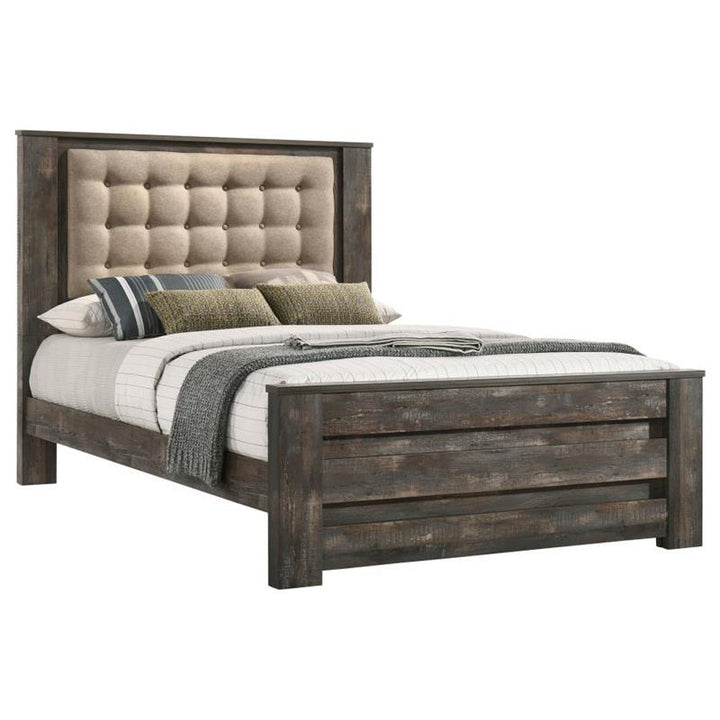 Ridgedale Tufted Headboard Queen Bed Latte and Weathered Dark Brown (223481Q)