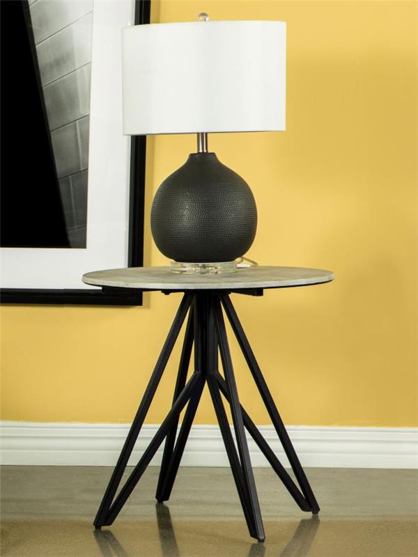 Hadi Round End Table with Hairpin Legs Cement and Gunmetal (736177)
