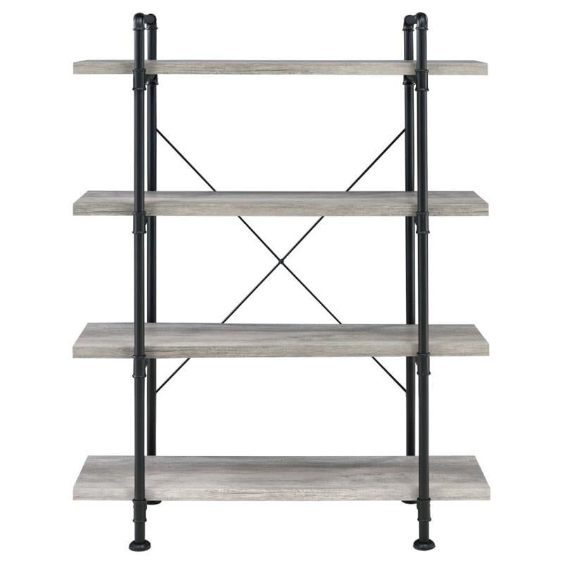 Delray 4-tier Open Shelving Bookcase Grey Driftwood and Black (804406)