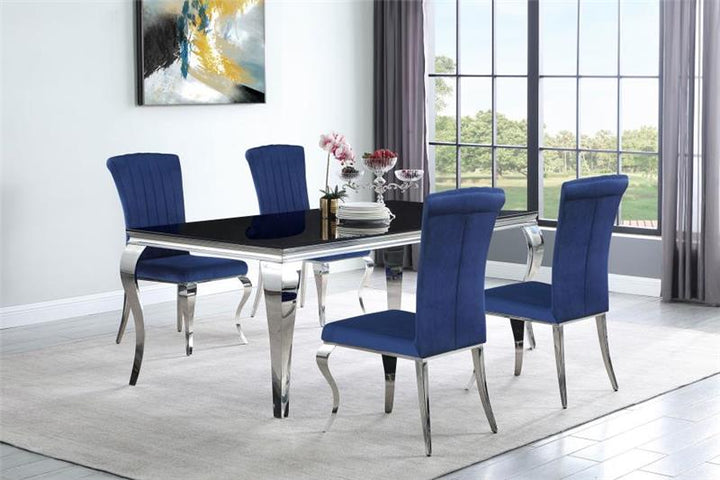 Carone 5-piece 81" Rectangular Dining Set Ink Blue and Chrome (115071-S5B)